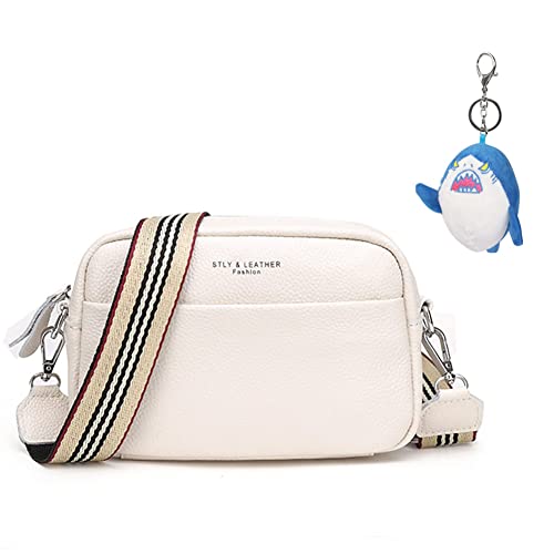 JIXIANG 2022 New UmhäNgetasche Damen Klein, Leder Crossbody Bag Damen mit Hai-ZubehöR,Hohe KapazitäT Handtasche Damen mit Verstellbarem und Abnehmbarem Schulterriemen,Schwarz/Weiß/GrüN/Rot (Weiß) Cover