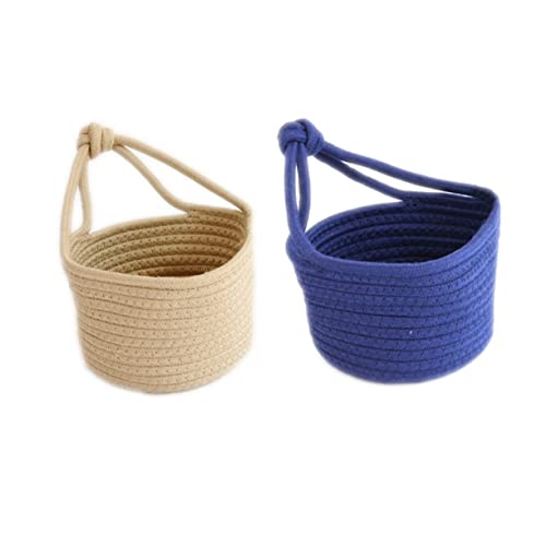 PRETYZOOM Small Round Cotton Rope Storage Basket Woven Hanging Basket for Home Toys Books Decorative Organizer Blue