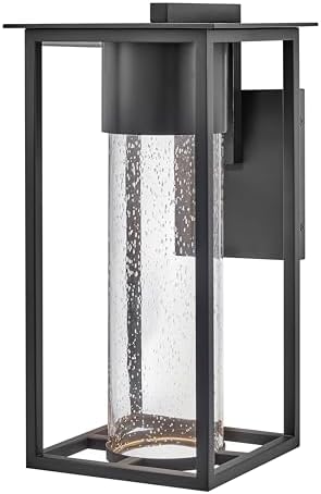 Hinkley Coen Medium Wall Mount Outdoor Lantern, Composite, Clear Seedy Glass, Dark Sky, Black Finish