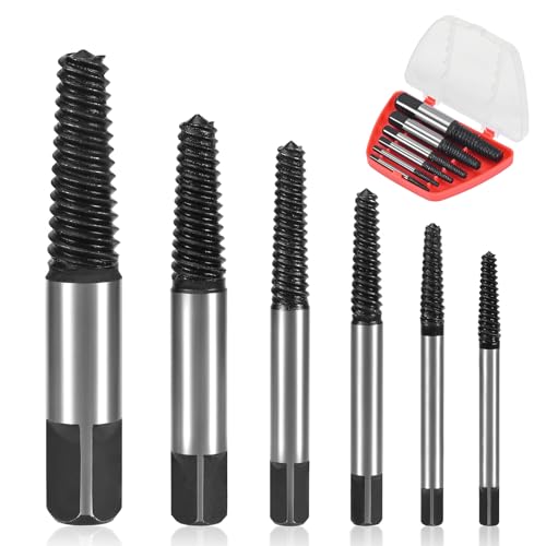 Peevisap 6 Piezas Extractor de Tornillos, Extractor de Tornillos Rotos, Extractor Tornillos, Extractor Tornillos Rotos, Para Aflojar y Quitar Tornillos Apretados o Rotos, con Caja de Almacenamiento