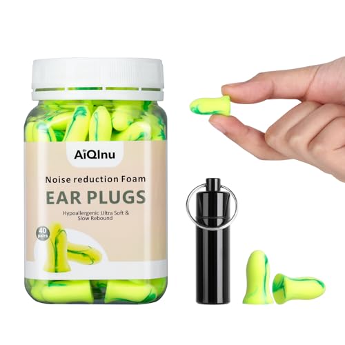 AiQInu Tapones Oidos SNR 38 dB, Super Suave Espuma, Talla Única, Verde, 40 Pares (80 Unidades), Reutilizable, Para Dormir, Roncar, Aviones, Trabajo, Viajes
