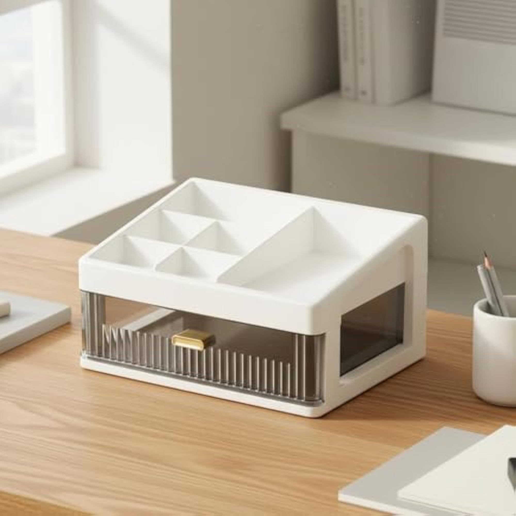 Dustproof Makeup Organizer with Drawers, Stackable Design