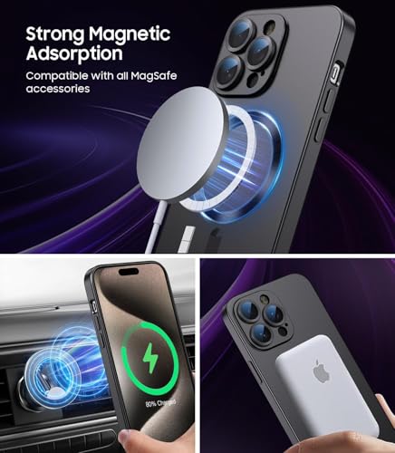 Image of DIZORO Magnetic Case for iPhone 12 Pro Max Cover [Compatible with MagSafe][Built-in Camera Lens Protector] Slim Soft Silicone Bumper Shockproof Metallic Luster Back Cover Phone Cases (Black)