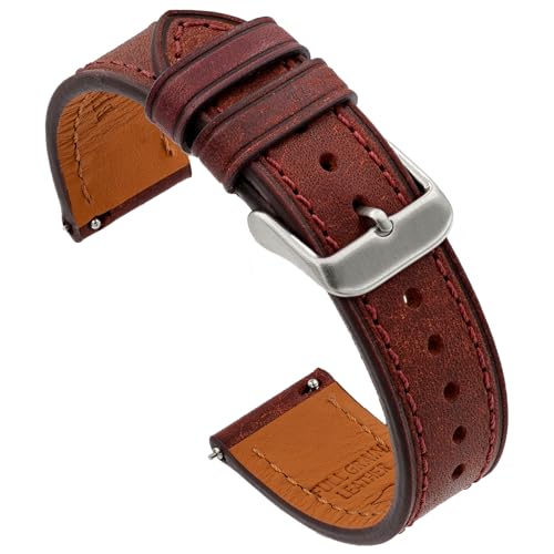 Benchmark Basics Quick Release Leather Watch Band - Premium Italian Full Grain Leather Watch Straps for Men and Women (22mm, Burgundy)