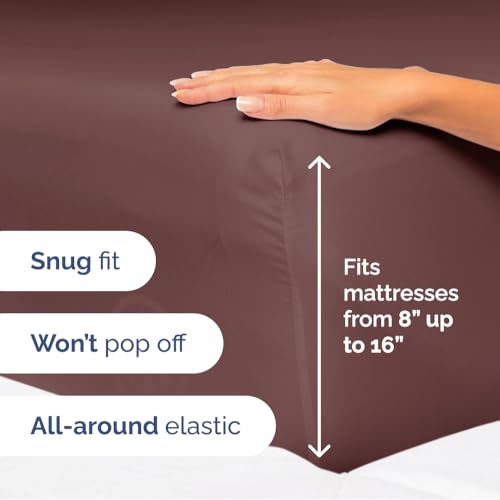 Image of Queen Size 4 Piece Sheet Set - Ultra Soft & Cooling Sheets - Dark Russet | Fits 8 Inch to 16 inch Mattress, Wrinkle Free & Fade Resistant with Deep Pockets, Breathable, Comfy Hotel Luxury Bedding