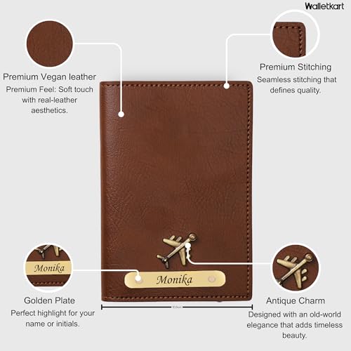 Image of WALLETKART Personalized Leather Passport Cover with Name | Customized Travel Passport Holder for Men & Women | Gift for Boyfriend, Girlfriend, Husband, Wife, Father & Mother (TAN)