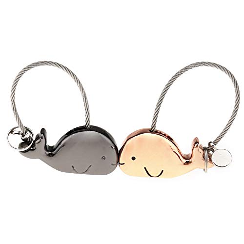 YINETTECH Paire de porte-clés en forme de baleine baiser en métal durable bicolore noir et rose doré Cadeau pour anniversaire, mariage, Noël, Saint Valentin pour amis amoureux