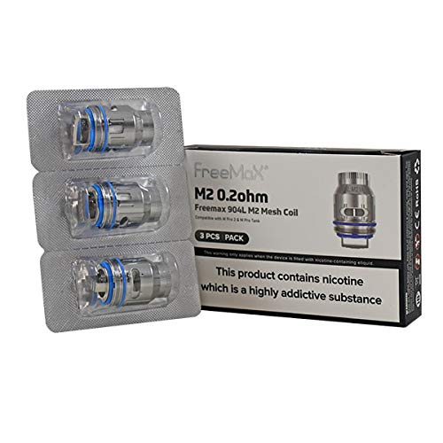 freemax904L M Mesh Coils - Pack of 3 Coils | M Series for M Pro 2 Tank & M Pro Tank | M1/M2/M3/M4 - Contains No C₁₀H₁₄N₂ (M2-0.2 ohm)