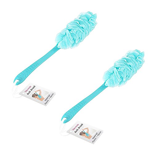 Bath Brush with with Long Handle,Vermida 2 Pack Body Sponges Back Brush with Long Handle,Nylon Mesh Shower Brush for Shower/Back,Soft Shower Brush with Long Handle for Men & Women (Blue) …