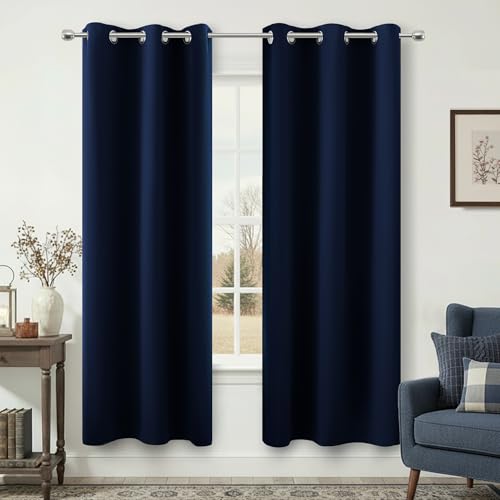 Image of Energy Efficient Thermal Insulated Blackout Curtains for Living Room, 72 Inch Length Not Cover Heat Vent Summer Heating Saving Insulating Black Out Darkening Curtains for Bedroom, 2 Panels, Navy Blue