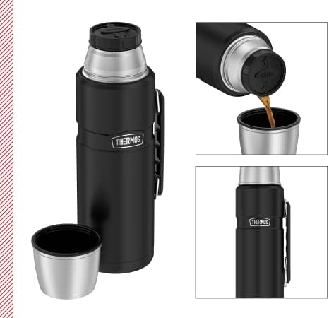 THERMOS Stainless Steel King Thermos Flask, Stainless Steel Black 1.2L, Vacuum Flask with Drinking Cup 4003.232.120 Dishwasher Safe, Thermos Flask Keeps Hot 24 Hours Cold for 24 Hours, BPA-Free