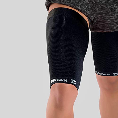 Zensah Thigh Compression Sleeve â€“ Hamstring Support, Quad Wrap for Men and Women - Great for Running, Sports, Groin Pulls (Large, Black (1 Pair))