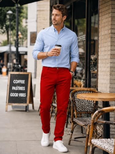 Image of HUNGSON Mens Chinos Dress Pants Slim Fit Stretch Business Casual Golf Work Slacks Trousers