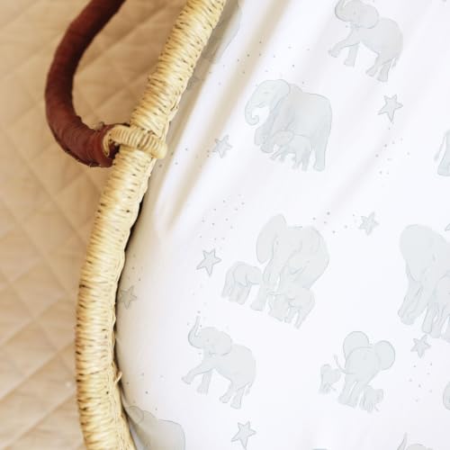 Image of Baby Bassinet Sheets for Boy, Girl (Watercolor Elephants) 2-Pack - Fitted Bedside Bassinet Sheets - Buttery Soft Cotton Blend for Standard Mattress Pad - Compatible with Halo BassiNest