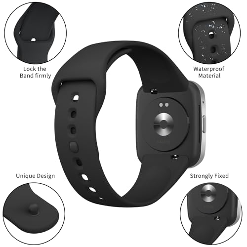 YLK 2 Piezas Correas para Redmi Watch 3 Active Correa de Silicona Hombres Mujeres, Pulsera de Repuesto Deportiva, Transpirable, Impermeable (Negro/Negro, Redmi Watch 3 Active) - imagen 4