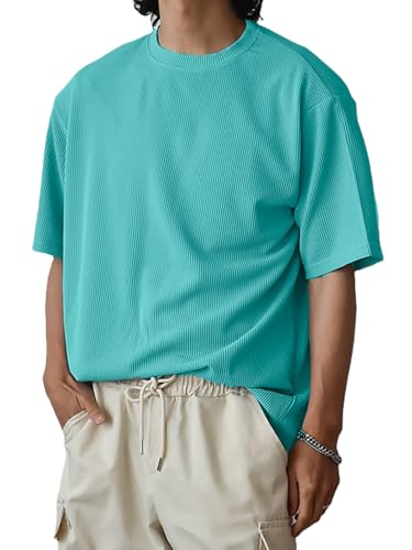 Image of Men's Oversized Ribbed Textured T-Shirt | Premium Knit Fabric | Relaxed Fit | Half Sleeve Crew Neck Casual Solid Tee