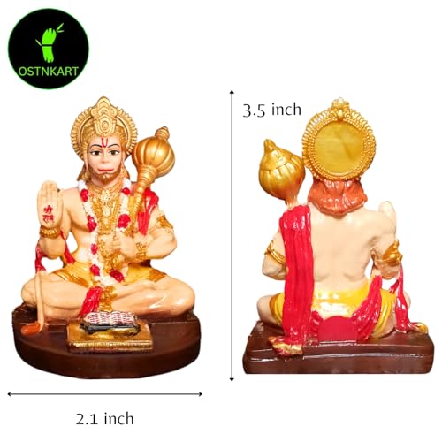 Image of Hanuman Ji Murti for Car Dashboard Idol Polyresin 3.5 inch Multicolur, Home & Office Decor Statue, Living Room Show Piece, New House Warming, Birthday, Diwali Gift Item