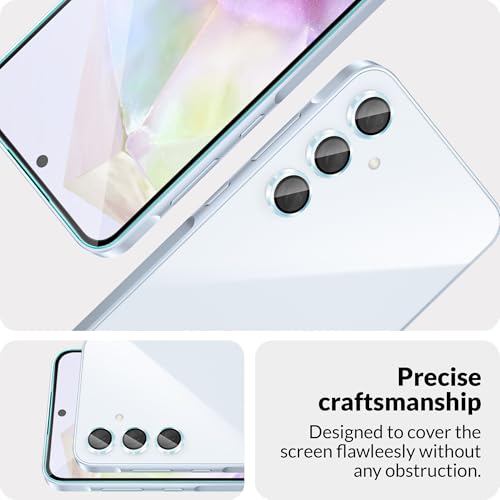 Image of ArmourPro Military-Grade Tempered Glass Compatible with Samsung Galaxy A35 5G (6.6 Inch) with Blue Camera Ring Protector & Installation Kit | Edge to Edge Coverage