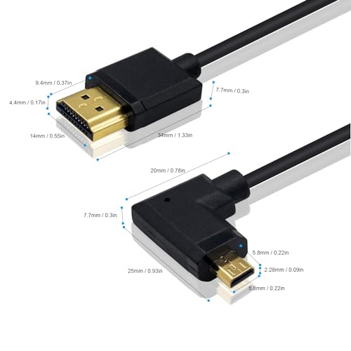 Image of Duttek Micro HDMI to Standard HDMI Coiled Cable, Extreme Slim Right Angled Male to Male for 1080P, 4K, Ultra HD, 3D (1.2M /4FT)
