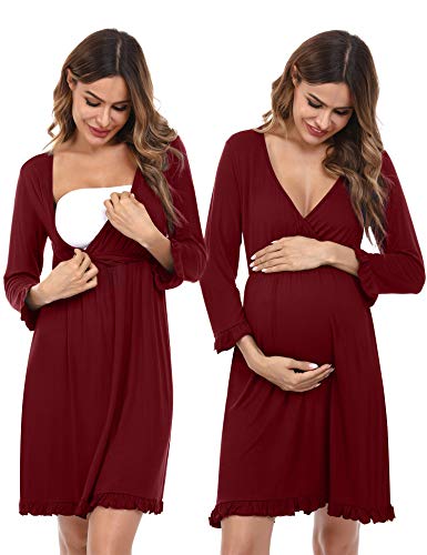 Doaraha Camisón Lactancia para Mujer Vestido Premamá con Volantes Pijama de Maternidad...