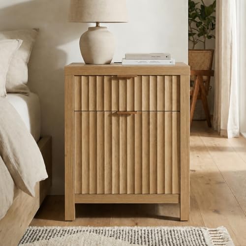 Image of Walsham Fluted Nightstands Set of 2 with Charging Station, Golden Oak