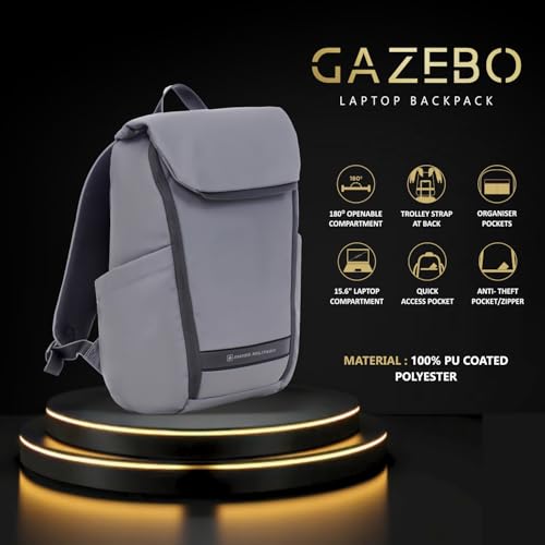 Image of SWISS MILITARY Black & Gold Collection Gazebo Laptop Backpack, PU Coated Water-Resistant Material,15.6 inch Laptop, 180 Openable Compartment & Quick Access & Anti-Theft Pocket with Trolley Strap, (21L)