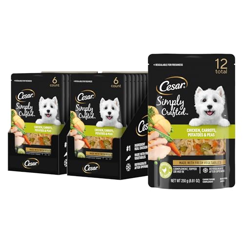 Cesar Simply Crafted Adult Wet Dog Food Toppers for Dry Food Wet Food for Dogs Chicken Carrots Potatoes & Peas 8.82 oz. Pouches 6 Count (Pack of 2)