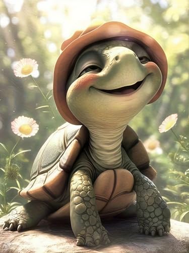 5D Cute Smiling Turtle Diamond Art kits for Adults Beginners 12x16in