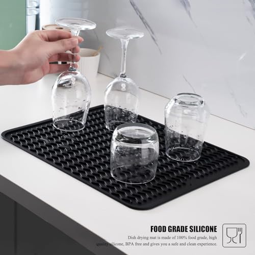 Image of VHKD Silicon Dish Drying mat Non-Slip Coffee Machine Easy Clean Sink Large Heat-Resistant Dish Drainer Kitchen Counter Sink Refrigerator Drawer Liner Utensils Drying mat (Black 40x45cm)
