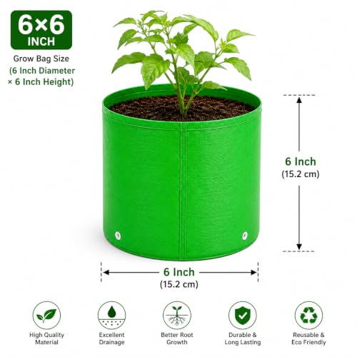 Image of Grow Bags for Terrace Gardening, Premium HDPE Green-Orange Large Planters for Fruit Trees, Vegetables, Flowers & Home Garden Pack of 10(6x6)