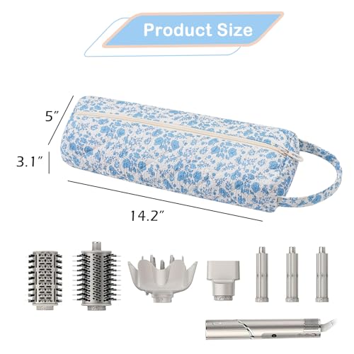 Image of RSRSLEII Quilted Hair Tools Travel Bag,Hair Styling Accessories Storage Case for Shark FlexStyle, Dyson Airwrap Hair Dryer, Curling Iron, Revlon Hair Tools,Portable and foldable(06Blue Flower)