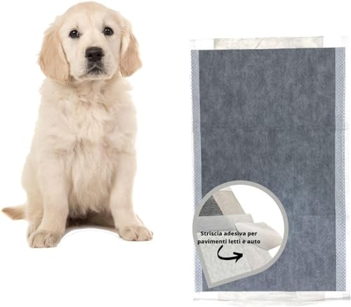 Traversa Traversina per Cani e Gatti al Carbone Attivo, 60x90 cm, Strato Assorbente in Cellulosa, Anti Odore, Con Striscie Adesive, Vesuvio Carbon, Confezioni da 10 Pezzi (1)