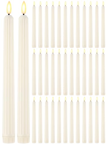 Image of Treela 36 Pieces Flameless Taper Candles Flickering Faux LED Battery Operated Electric Fake Candles for Christmas Halloween Birthday Wedding Party(Ivory White,0.8x11 Inches,Roman Column)