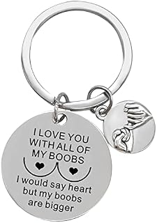 CHEERYMAGIC Valentine's Day Gifts Keyring I Love You With All My Boobs Keychain Anniversary Couples Gifts for Husband Wife Birthday Christmas A4-QLYSK