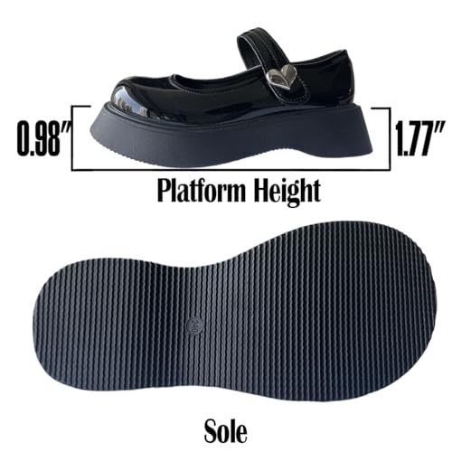 Y2K Gothic Kawaii Lolita Black Round Toe Chunky Heels Heart Shaped Decor Ankle Mary Jane Platform Shoes3