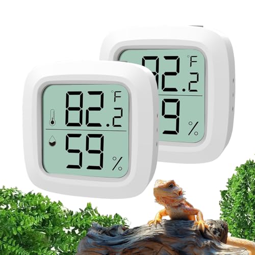 Oasirep 2-Pack Reptile Thermometer and Hygrometer – LCD Digital Temp & Humidity Monitor for Bearded Dragon, Gecko, Snake Tanks, Incubation Boxes, Indoor Pet Habitats