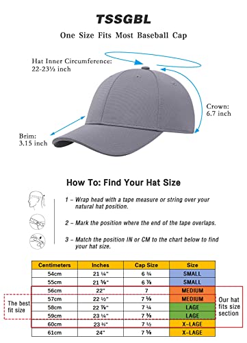 Image of TSSGBL Men's Plain Baseball Hat - OSFM & XXL Big Head Fit，Adjustable Structured Ball Cap with Reflective Sandwich Brim