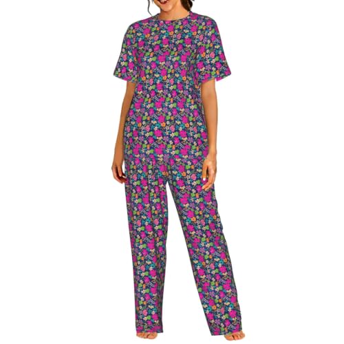 Pyjama à manches courtes femmes imprimé fleurs ensemble nuit doux