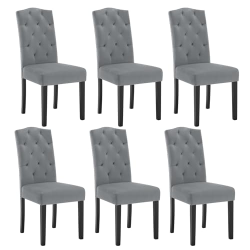 Lestarain Pack de 6 Sillas de Comedor con Respaldo Alto, Sillas de Cocina Tapizadas en Terciopelo, Sillas Ergonómicas en Madera, para Dormitorio y Salón, Gris Claro, LCNI119002-6