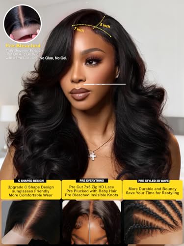 Image of Sunber Body Wave Pre Cut 7x5 Lace Front Wig Human Hair 180% Density 18inch