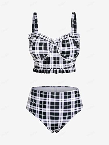 Rosegal Plus Size Ruffles Flounce Padded Plaid Three Piece Skirt Tankini Swimsuit3