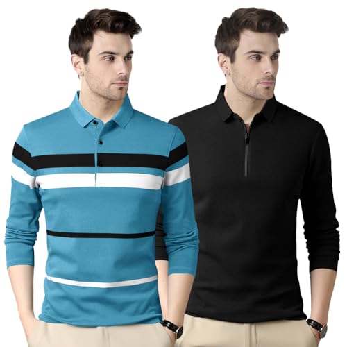 Image of Noble Monk Men's Polycotton Regular Fit Full Sleeves Polo T-Shirt