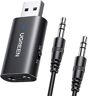 UGREEN Bluetooth 5.1 Transmitter and Receiver 2-in-1, Bluetooth Aux Adapter Car with Audio Jack Auto Reconnect for Car, TV, AirPods, PC, Speaker, Lorry, Motorcycle, PS5, Projector, Easy to Install