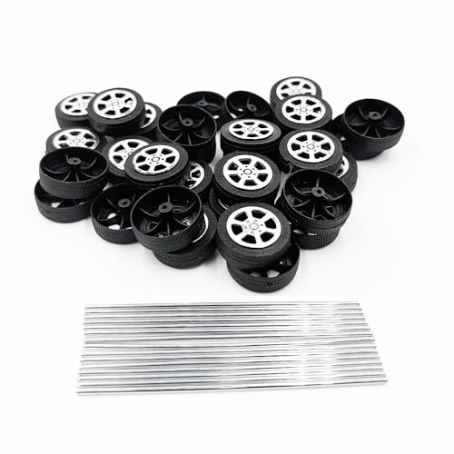 30PCS Toy Car Wheels 2mm Dia Shaft Plastic Wheels with 15PCS Shaft Round Rod Axles for Model Toys RC Car Truck DIY Craft (2X9X30MM)