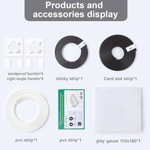 Window Fly Screen ​Adjustable Magnetic Window Fly Screen Window Max 59” x 70.9”Fits Any Smaller Size Easy Installation Keep Bugs/Flys/Mosquitoes Out (White Frame Gray Mesh)