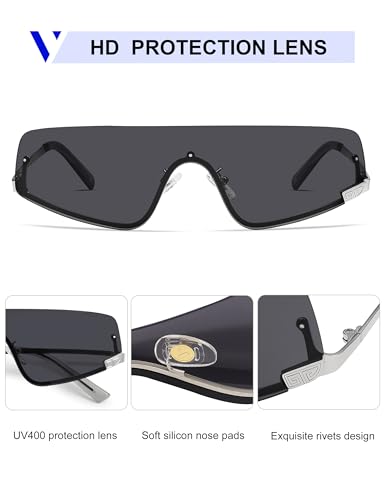 VANLINKER Rimless Mask Sunglasses for Men Women Trendy Frameless Slim Flat Top Sunglasses Futuristic Shield Shades VL98204