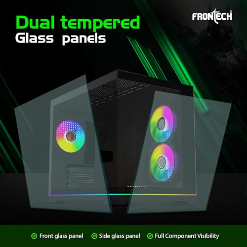 Image of Frontech ROX Gaming Computer Case | 6 ARGB Fans | Dual Tempered Glass | Type-C Support | 360 /280 /240mm AIO Cooler Compatible | Front & Side Glass Panel | 1 x USB 3.0, 1 x 1.0 (FT-4391)