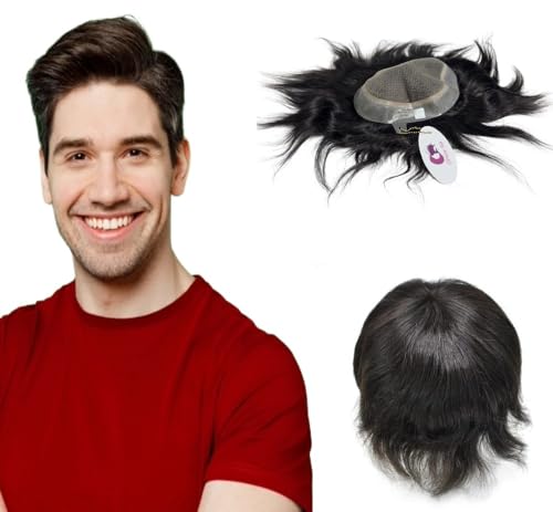 Image of MIRAGE Premium Men's Hair Patch | 100% Human Hair Wig in Natural Brown | Realistic Scalp Look & Feather-Light Feel | Silky Soft & Durable | Luxury Hair System for Elite Grooming | (Natural Black, 7x5)