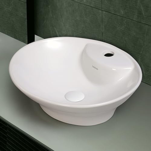 Image of Hindware Evita Table Top Wash Basin for Bathroom | Made of Ceramic | Star White | Oval Shape | Over the Counter Basin