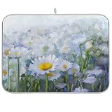Fleur De Marguerite Blanche dans Le Fichier Tapis De Séchage De Vaisselle Imprimés Respectueux De l'environnement Tapis De Séchage pour Comptoir De Cuisine Tapis Égouttoir 46X41Cm